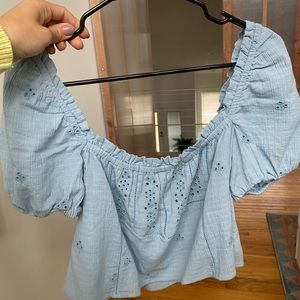 Zara blue embroidered blouse